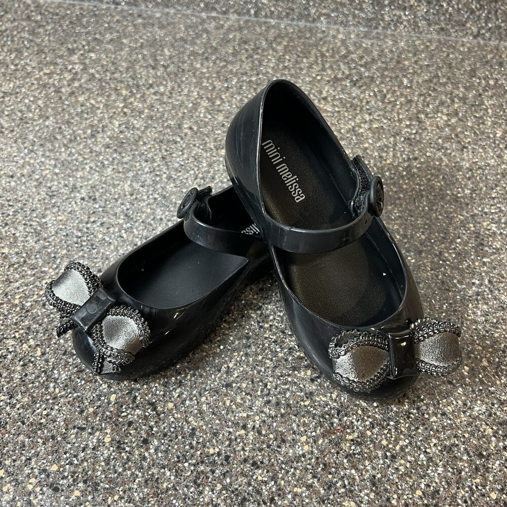 Mini Melissa Little Kids Girls Toddler Size 9 Black Rubber Mary Jane Shoes Flats